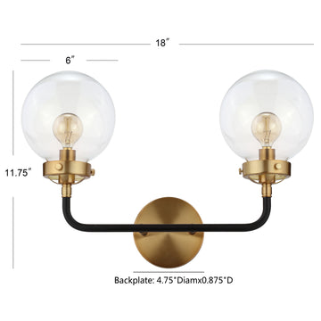 Caleb Brass Vanity Wall Sconce Clear - JONATHAN Y